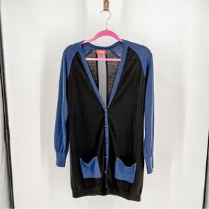Kirna Zabete For Target Blue Black Cardigan Sweater Mesh Line Back